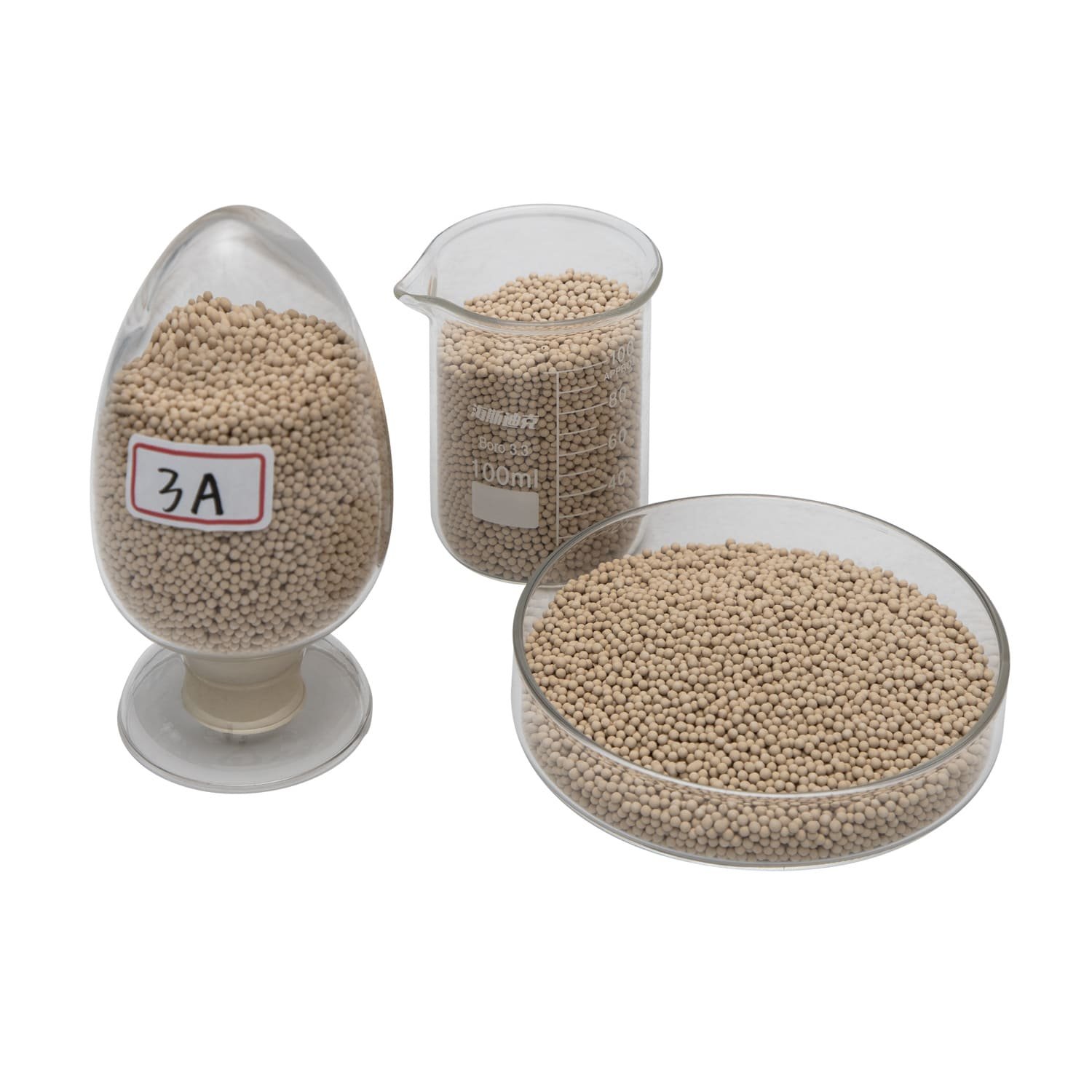 Diagram showing molecules entering and exiting a molecular sieve pore structure.