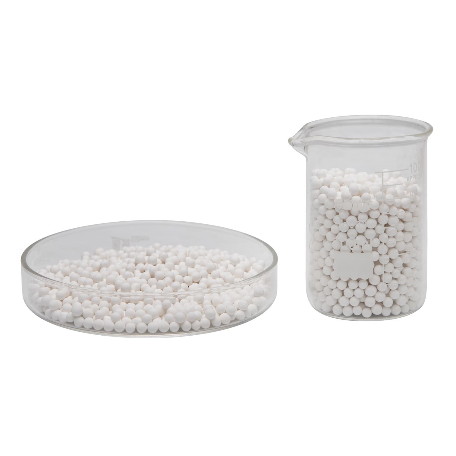 Old and new activated alumina beads side-by-side