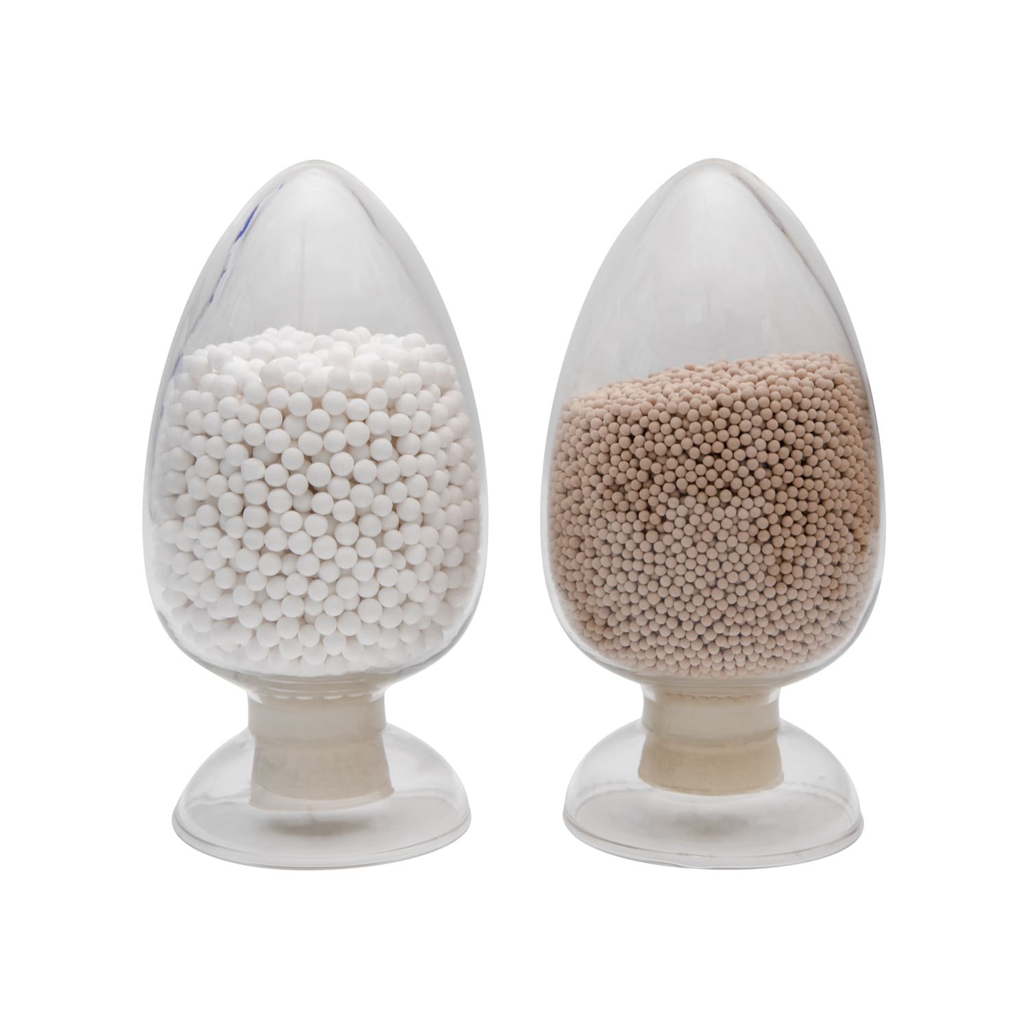 A close-up of different types of molecular sieve pellets