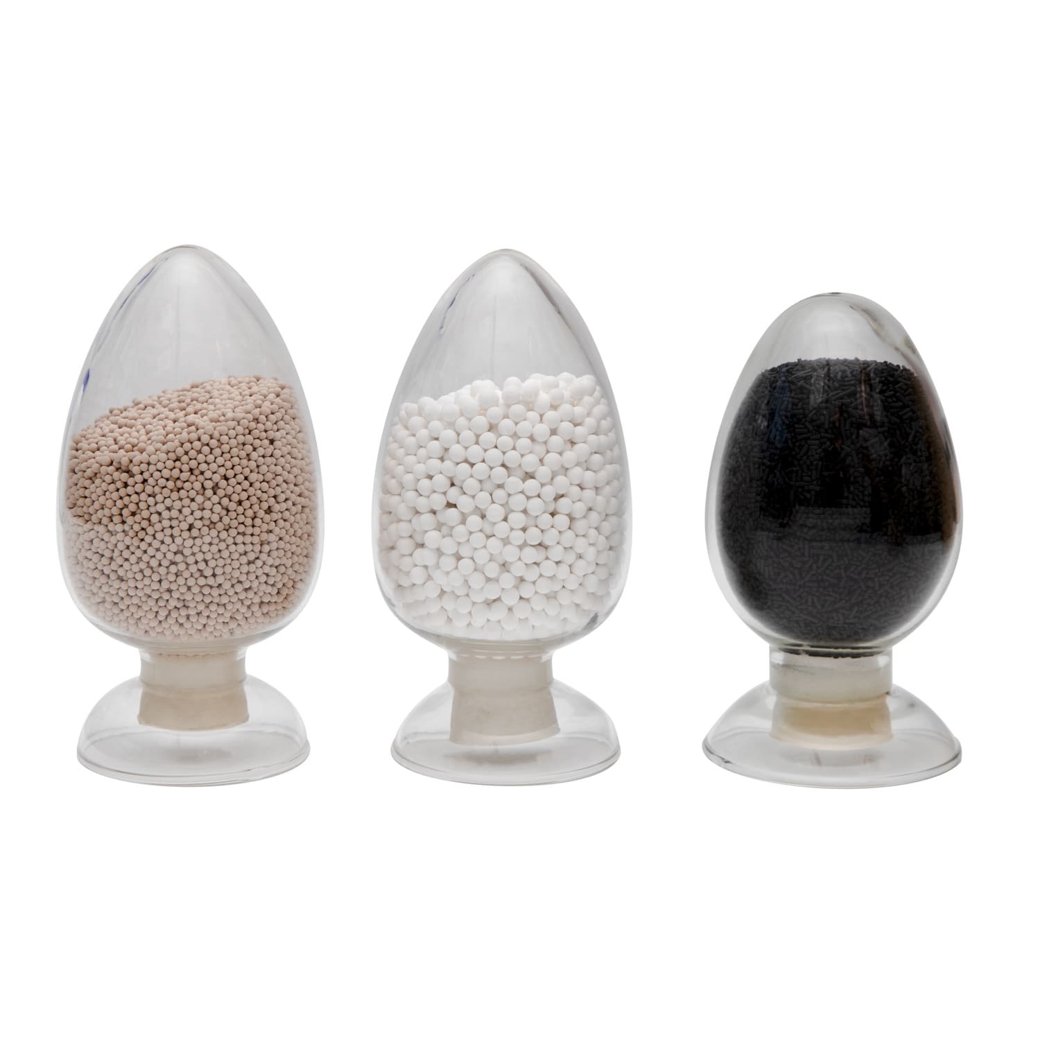 A close-up of molecular sieve beads in a container